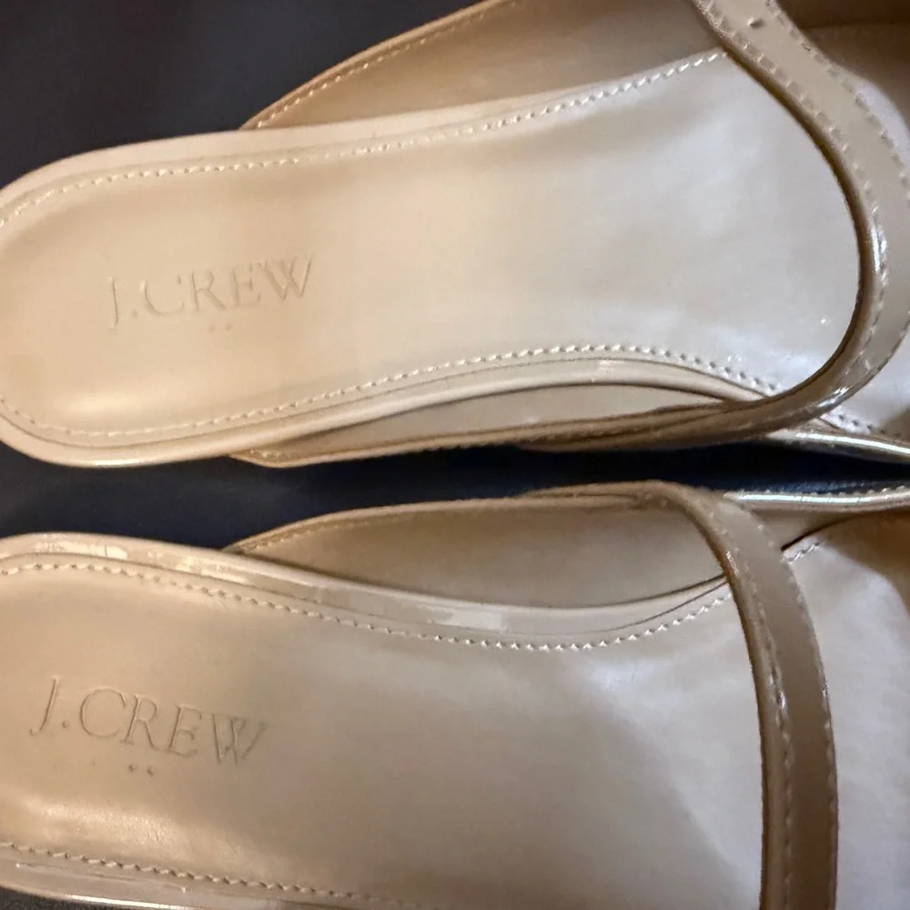 J. Crew Beige Patent Leather Mules with Rhinestone Buckle - Picture 5 of 7